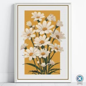 Daisy Flowers Cross Stitch, Modern Floral Embroidery, Yellow Summer Background Decor, Botanical Cross Stitch, Wildflower Handmade Wall Art