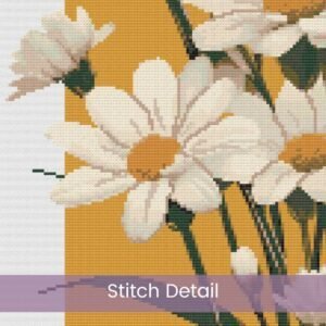 Daisy Flowers Cross Stitch, Modern Floral Embroidery, Yellow Summer Background Decor, Botanical Cross Stitch, Wildflower Handmade Wall Art