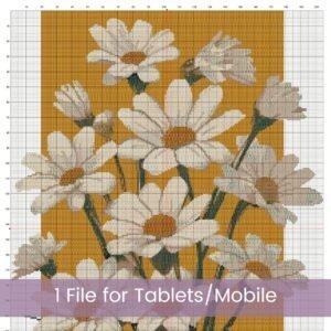 Daisy Flowers Cross Stitch, Modern Floral Embroidery, Yellow Summer Background Decor, Botanical Cross Stitch, Wildflower Handmade Wall Art