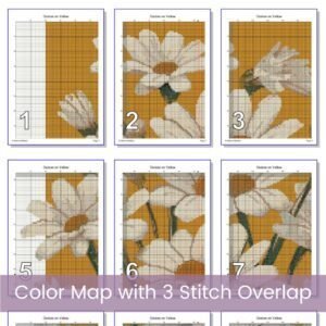 Daisy Flowers Cross Stitch, Modern Floral Embroidery, Yellow Summer Background Decor, Botanical Cross Stitch, Wildflower Handmade Wall Art