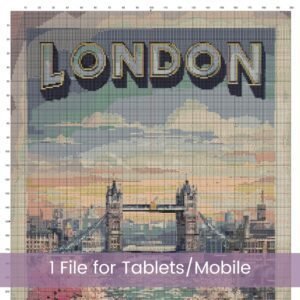 Retro London Scenic Vintage Travel Poster Cross Stitch Pattern, Full Coverage Vintage Travel Embroidery, Thames River Tower Bridge Wall Art