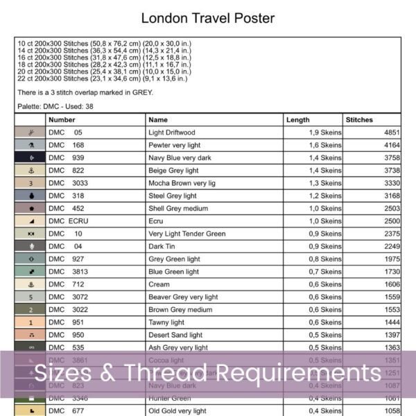 Retro London Scenic Vintage Travel Poster Cross Stitch Pattern, Full Coverage Vintage Travel Embroidery, Thames River Tower Bridge Wall Art