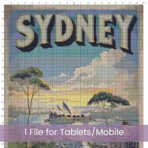 Retro Sydney Scenic Vintage Travel Poster Cross Stitch Pattern, Full Coverage Vintage Travel Embroidery, Opera House Sydney Skyline Wall Art