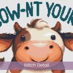 Cow Pun Cross stitch, Farmhouse Embroidery, Cownt Your Blessings, Country Decor, Cute Animal Cross Stitch, Beginner Cow Stitch Design Art