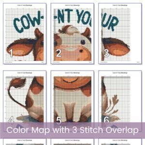 Cow Pun Cross stitch, Farmhouse Embroidery, Cownt Your Blessings, Country Decor, Cute Animal Cross Stitch, Beginner Cow Stitch Design Art