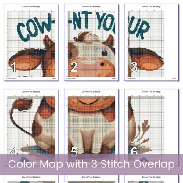 Cow Pun Cross stitch, Farmhouse Embroidery, Cownt Your Blessings, Country Decor, Cute Animal Cross Stitch, Beginner Cow Stitch Design Art