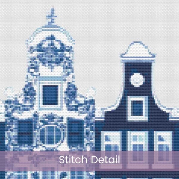 Delft Style Amsterdam Canal House Cross Stitch Pattern 3, Dutch Delft Cross Stitch Pattern, Canal House PDF XStitch Pattern Instant Download