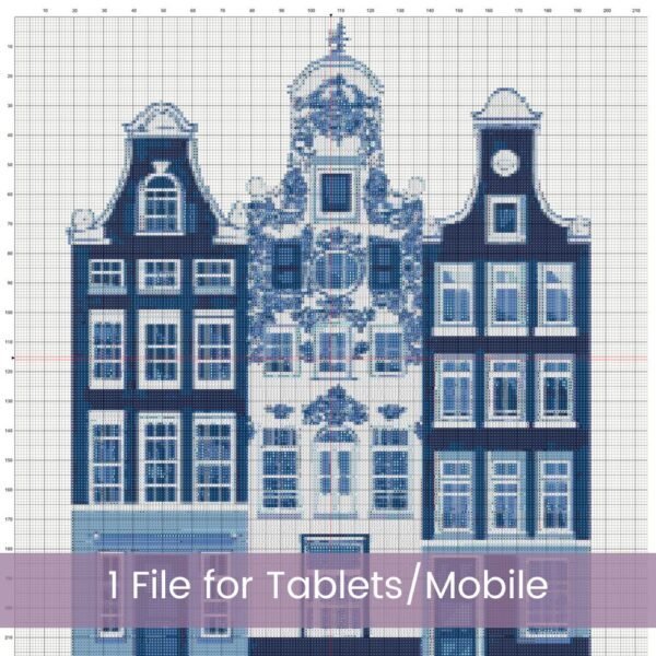 Delft Style Amsterdam Canal House Cross Stitch Pattern 3, Dutch Delft Cross Stitch Pattern, Canal House PDF XStitch Pattern Instant Download