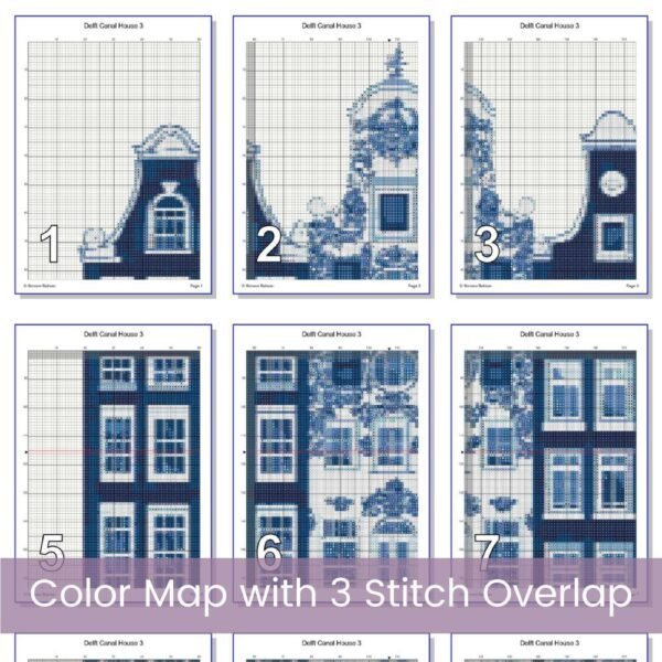 Delft Style Amsterdam Canal House Cross Stitch Pattern 3, Dutch Delft Cross Stitch Pattern, Canal House PDF XStitch Pattern Instant Download