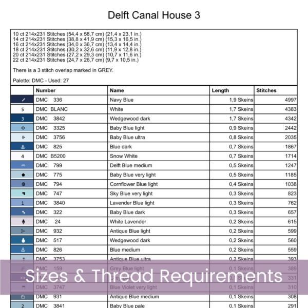 Delft Style Amsterdam Canal House Cross Stitch Pattern 3, Dutch Delft Cross Stitch Pattern, Canal House PDF XStitch Pattern Instant Download
