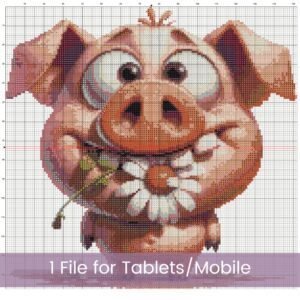 Funny Pig with Daisy Cross Stitch Pattern, Whimsical Animal Design, Funny Piglet Art, Beginner Stitch Pattern, Nursery Decor, PDF Download
