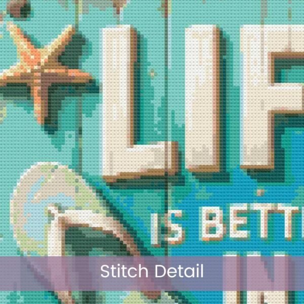 Life is Better in Flip Flops Cross Stitch Pattern, Rustic Beach Sign, Coastal Seaside Summer Decor PDF Pattern, Tropical Beach Embroidery