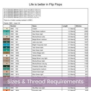 Life is Better in Flip Flops Cross Stitch Pattern, Rustic Beach Sign, Coastal Seaside Summer Decor PDF Pattern, Tropical Beach Embroidery