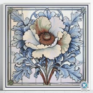William Morris Tapestry-Inspired Vintage Blue Flower Nature Cross Stitch Pattern, Decorative Arts & Crafts Embroidery Decor, Full Coverage
