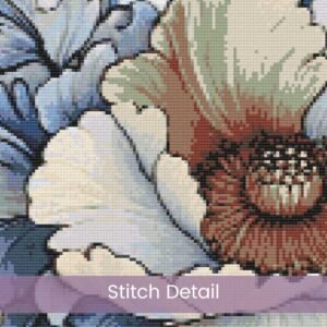 William Morris Tapestry-Inspired Vintage Blue Flower Nature Cross Stitch Pattern, Decorative Arts & Crafts Embroidery Decor, Full Coverage