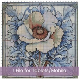 William Morris Tapestry-Inspired Vintage Blue Flower Nature Cross Stitch Pattern, Decorative Arts & Crafts Embroidery Decor, Full Coverage