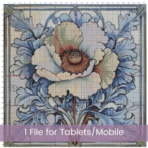 William Morris Tapestry-Inspired Vintage Blue Flower Nature Cross Stitch Pattern, Decorative Arts & Crafts Embroidery Decor, Full Coverage