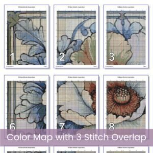 William Morris Tapestry-Inspired Vintage Blue Flower Nature Cross Stitch Pattern, Decorative Arts & Crafts Embroidery Decor, Full Coverage