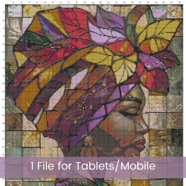 Creole Woman Stained Glass Cross Stitch Pattern | Full Coverage PDF | Rich Jewel Tones | African American Woman Art | Embroidery Design