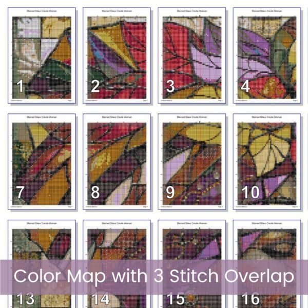 Creole Woman Stained Glass Cross Stitch Pattern | Full Coverage PDF | Rich Jewel Tones | African American Woman Art | Embroidery Design