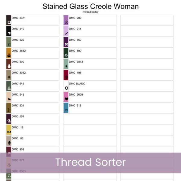 Creole Woman Stained Glass Cross Stitch Pattern | Full Coverage PDF | Rich Jewel Tones | African American Woman Art | Embroidery Design