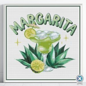 Margarita Cocktail Cross Stitch Pattern, Lime Slice & Cut Lime, Modern Kitchen Bar Decor, Modern Cocktail Embroidery, Instant PDF Download