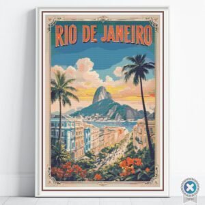 Bring the vibrant spirit of Brazil into your home with this full coverage cross stitch pattern of Rio de Janeiro, inspired by retro vintage travel posters!