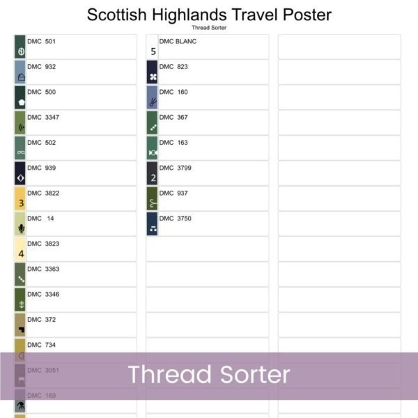 Scottish Highlands Cross Stitch Pattern | Retro Travel Poster Style Gift | Full Coverage PDF | United Kingdom Landscape Embroidery Design