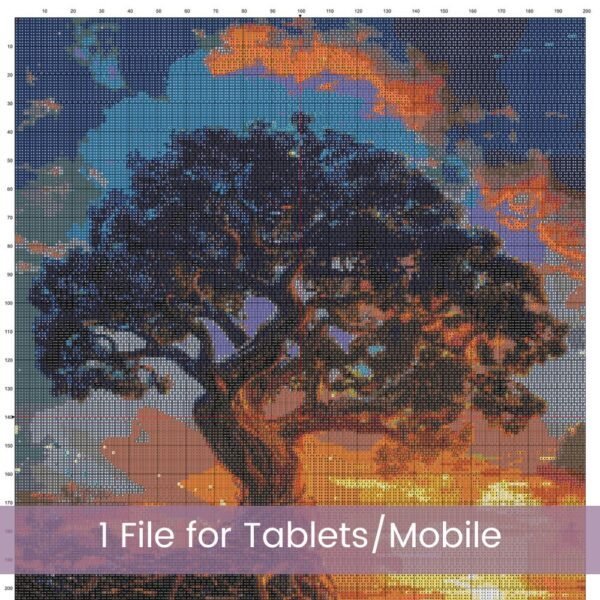 Tenacity Sunrise Cross Stitch Pattern | Full Coverage PDF | Lone Tree on Cliff with Roots | Sunrise Landscape Embroidery Design