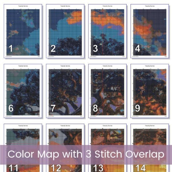 Tenacity Sunrise Cross Stitch Pattern | Full Coverage PDF | Lone Tree on Cliff with Roots | Sunrise Landscape Embroidery Design