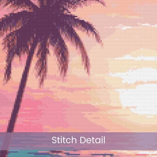 Tropical Beach Sunset Cross Stitch Pattern, Coastal Decor Pattern, Ocean Pattern, Full Coverage, Seascape Embroidery, Tranquil Beach Lover
