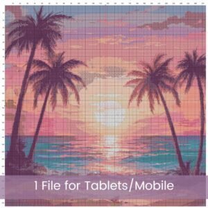 Tropical Beach Sunset Cross Stitch Pattern, Coastal Decor Pattern, Ocean Pattern, Full Coverage, Seascape Embroidery, Tranquil Beach Lover
