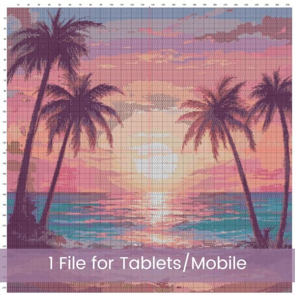Tropical Beach Sunset Cross Stitch Pattern, Coastal Decor Pattern, Ocean Pattern, Full Coverage, Seascape Embroidery, Tranquil Beach Lover