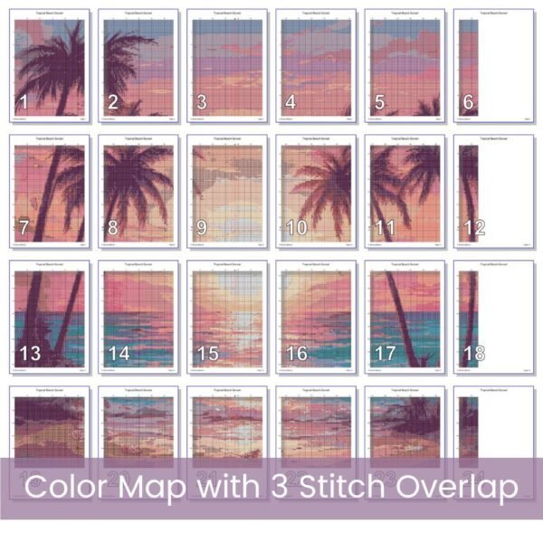 Tropical Beach Sunset Cross Stitch Pattern, Coastal Decor Pattern, Ocean Pattern, Full Coverage, Seascape Embroidery, Tranquil Beach Lover