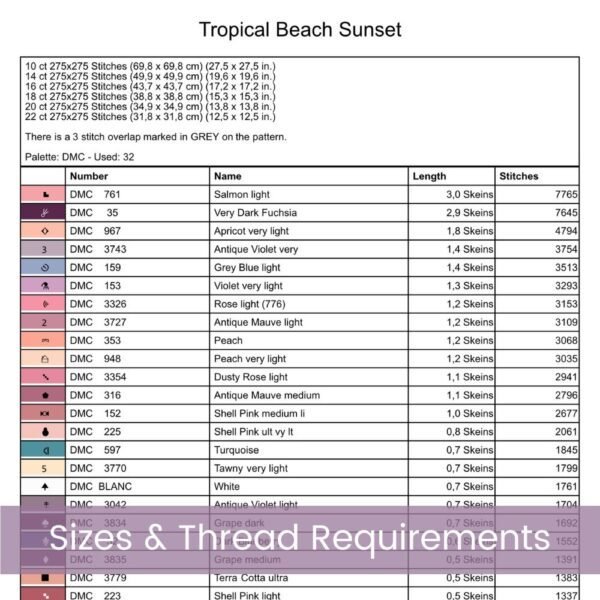 Tropical Beach Sunset Cross Stitch Pattern, Coastal Decor Pattern, Ocean Pattern, Full Coverage, Seascape Embroidery, Tranquil Beach Lover
