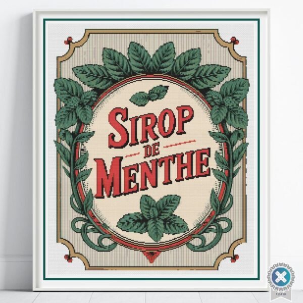 Sirop de Menthe Label Cross-Stitch Pattern