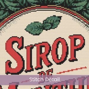 Vintage "Sirop de Menthe" Cross Stitch Pattern, Full Coverage French Mint Syrup Label PDF, Retro Kitchen Art Decor, Vintage Kitchen Label