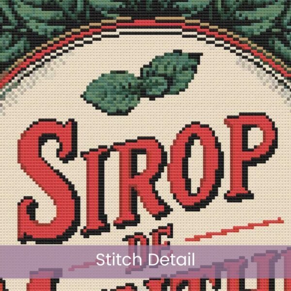 Vintage "Sirop de Menthe" Cross Stitch Pattern, Full Coverage French Mint Syrup Label PDF, Retro Kitchen Art Decor, Vintage Kitchen Label