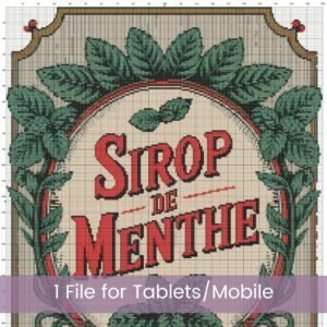 Vintage "Sirop de Menthe" Cross Stitch Pattern, Full Coverage French Mint Syrup Label PDF, Retro Kitchen Art Decor, Vintage Kitchen Label