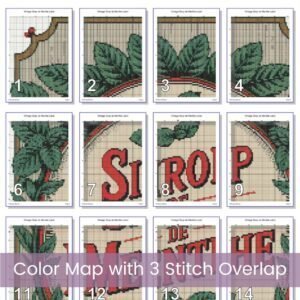 Vintage "Sirop de Menthe" Cross Stitch Pattern, Full Coverage French Mint Syrup Label PDF, Retro Kitchen Art Decor, Vintage Kitchen Label