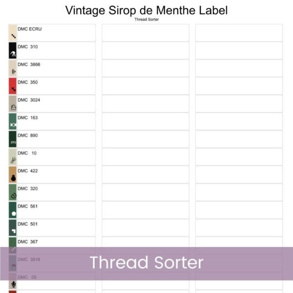 Vintage "Sirop de Menthe" Cross Stitch Pattern, Full Coverage French Mint Syrup Label PDF, Retro Kitchen Art Decor, Vintage Kitchen Label