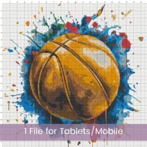 Basketball Cross Stitch Pattern | Sports Wall Art with Paint Splatter | Partial Coverage PDF | Modern Athletic Embroidery