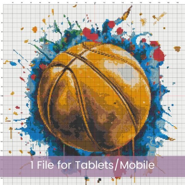 Basketball Cross Stitch Pattern | Sports Wall Art with Paint Splatter | Partial Coverage PDF | Modern Athletic Embroidery