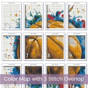 Basketball Cross Stitch Pattern | Sports Wall Art with Paint Splatter | Partial Coverage PDF | Modern Athletic Embroidery