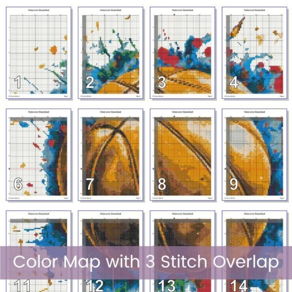 Basketball Cross Stitch Pattern | Sports Wall Art with Paint Splatter | Partial Coverage PDF | Modern Athletic Embroidery