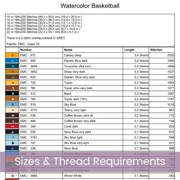 Basketball Cross Stitch Pattern | Sports Wall Art with Paint Splatter | Partial Coverage PDF | Modern Athletic Embroidery