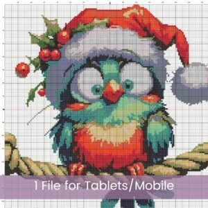 Cute Christmas Bird Cross Stitch Pattern | Cartoon Bird with Santa Hat & Holly | Partial Coverage Holiday PDF