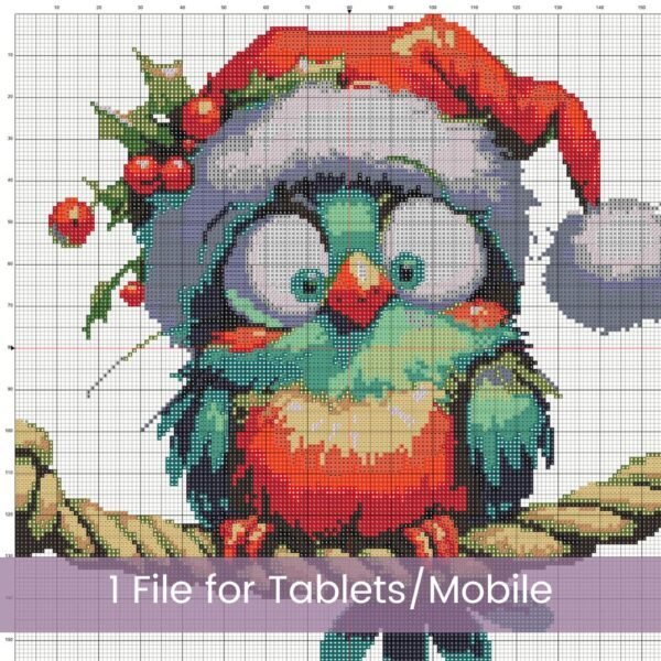 Cute Christmas Bird Cross Stitch Pattern | Cartoon Bird with Santa Hat & Holly | Partial Coverage Holiday PDF