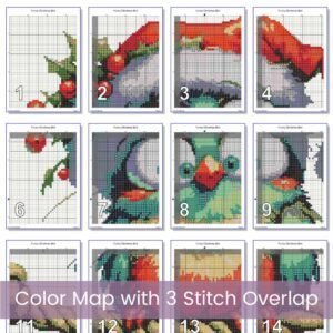 Cute Christmas Bird Cross Stitch Pattern | Cartoon Bird with Santa Hat & Holly | Partial Coverage Holiday PDF