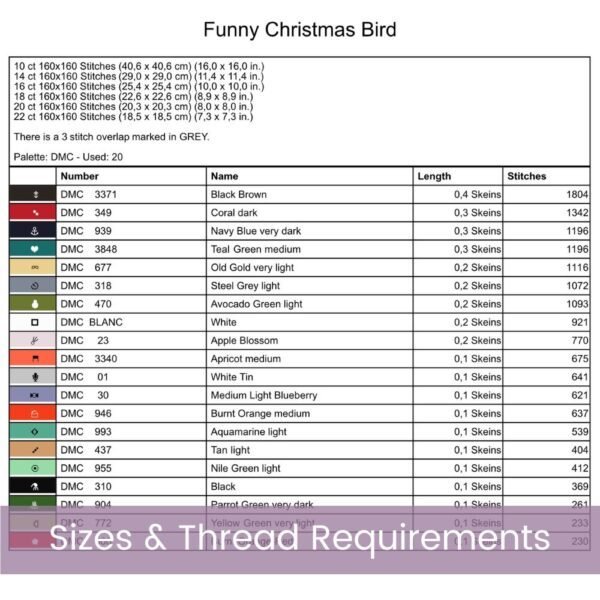 Cute Christmas Bird Cross Stitch Pattern | Cartoon Bird with Santa Hat & Holly | Partial Coverage Holiday PDF
